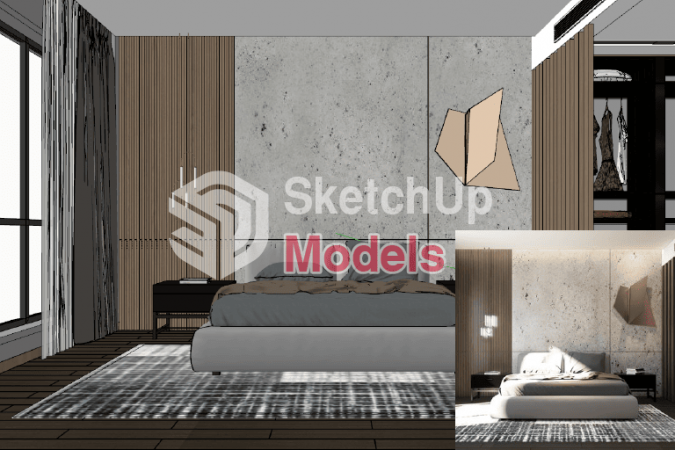 Modern Minimalist Bedroom Sketchup Model Download ID 101000008 3D   101000008 01 675x450 