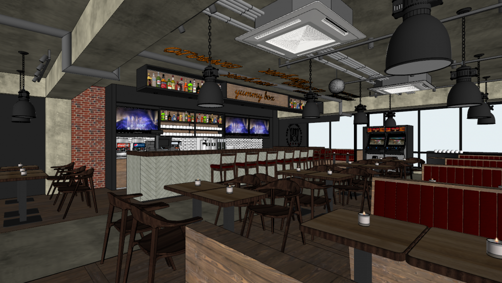 Modern industrial style restaurant Sketchup model download ID ...