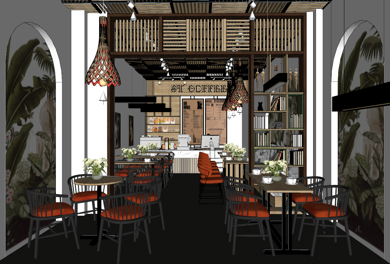 Industrial style coffee shop Sketchup model download ID: 108000003 - 3D ...