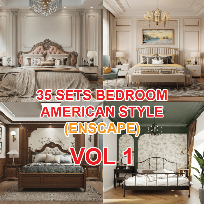 Bedroom-35 Sets American Style Vol 1 (enscape) - 3D Sketchup Models