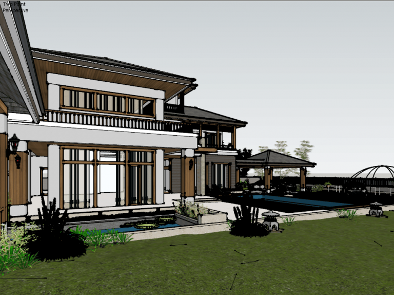 Sketchup villa exterior scene model download ID: 213000056 (Vinh Tran ...