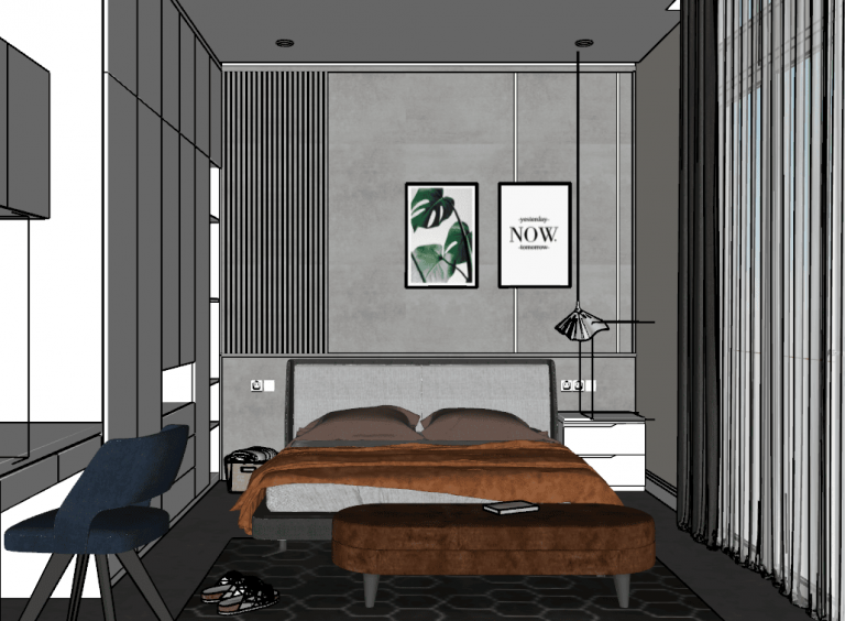 Bedroom scene interior Sketchup model download ID: 101000114 (Dathouzz ...