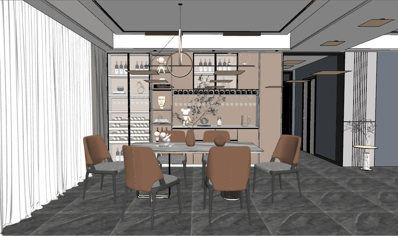 Interior dining room Sketchup model download ID: 104000015 (Vo Huu ...